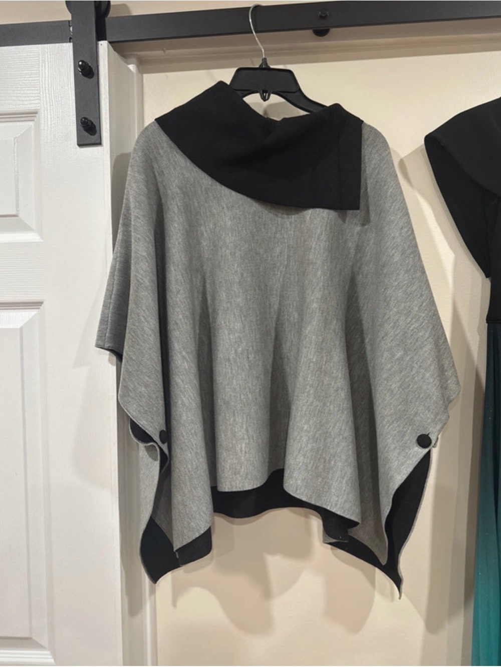 Anne Klein Gray and Black Reversible Poncho Cape